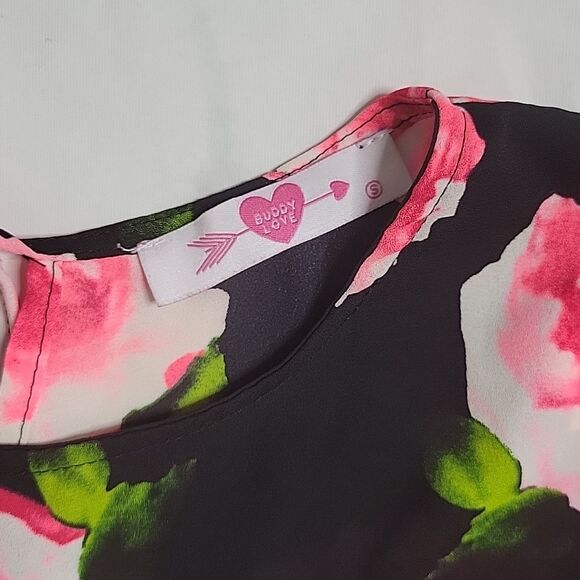 Buddy Love Black/Pink Floral Longsleeve Blouse - Picture 2 of 5